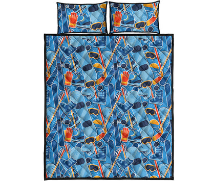 Skiing Equipment Pattern Print Quilt Bed Set
