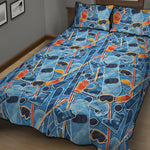Skiing Equipment Pattern Print Quilt Bed Set