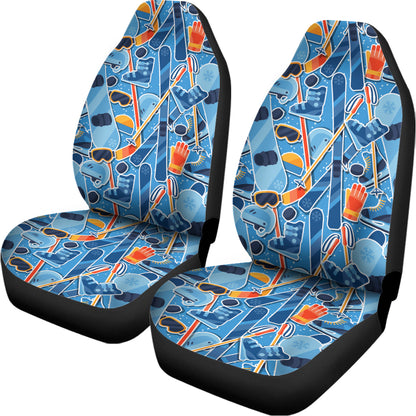 Skiing Equipment Pattern Print Universal Fit Car Seat Covers