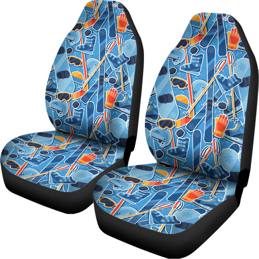 Skiing Equipment Pattern Print Universal Fit Car Seat Covers