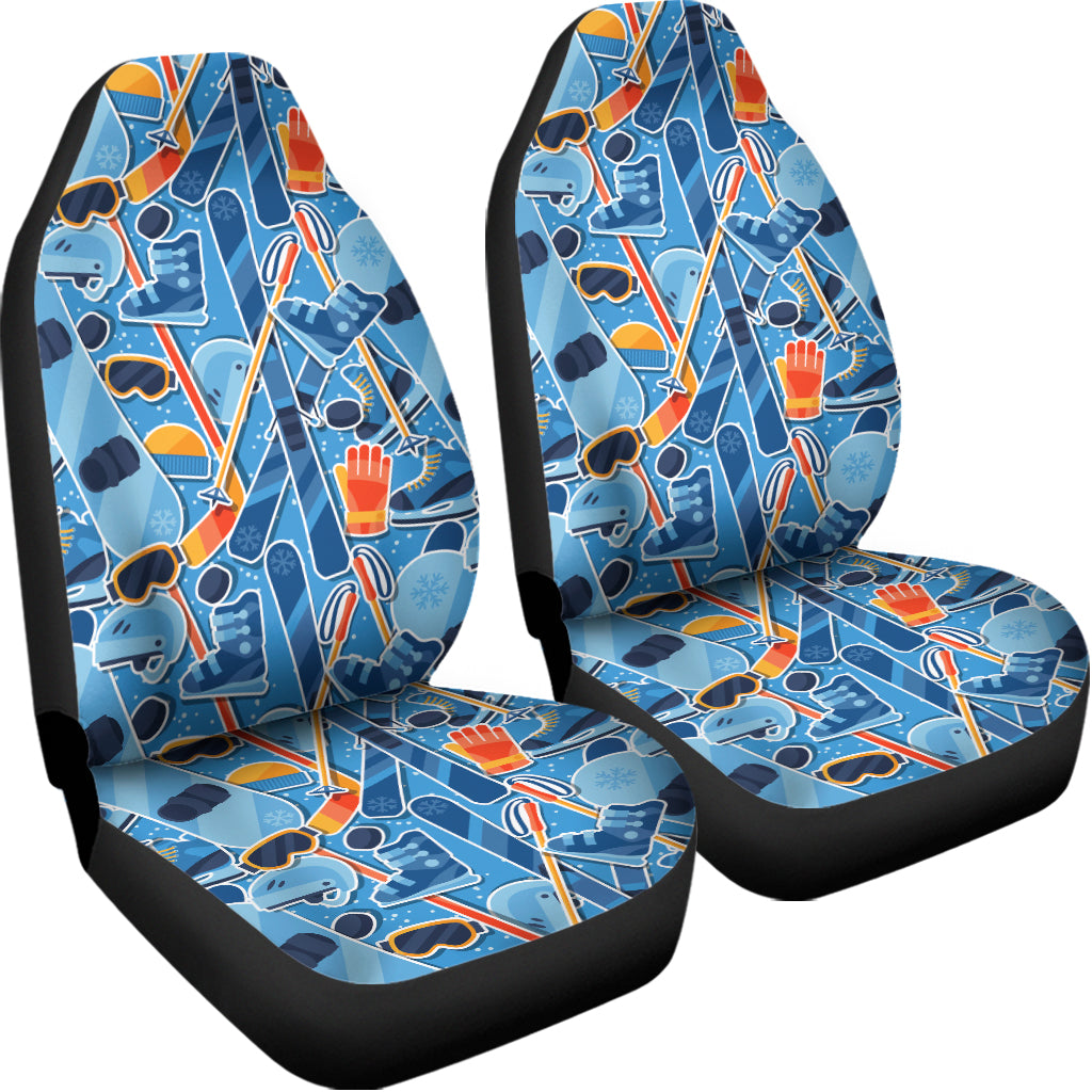 Skiing Equipment Pattern Print Universal Fit Car Seat Covers