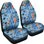 Skiing Equipment Pattern Print Universal Fit Car Seat Covers