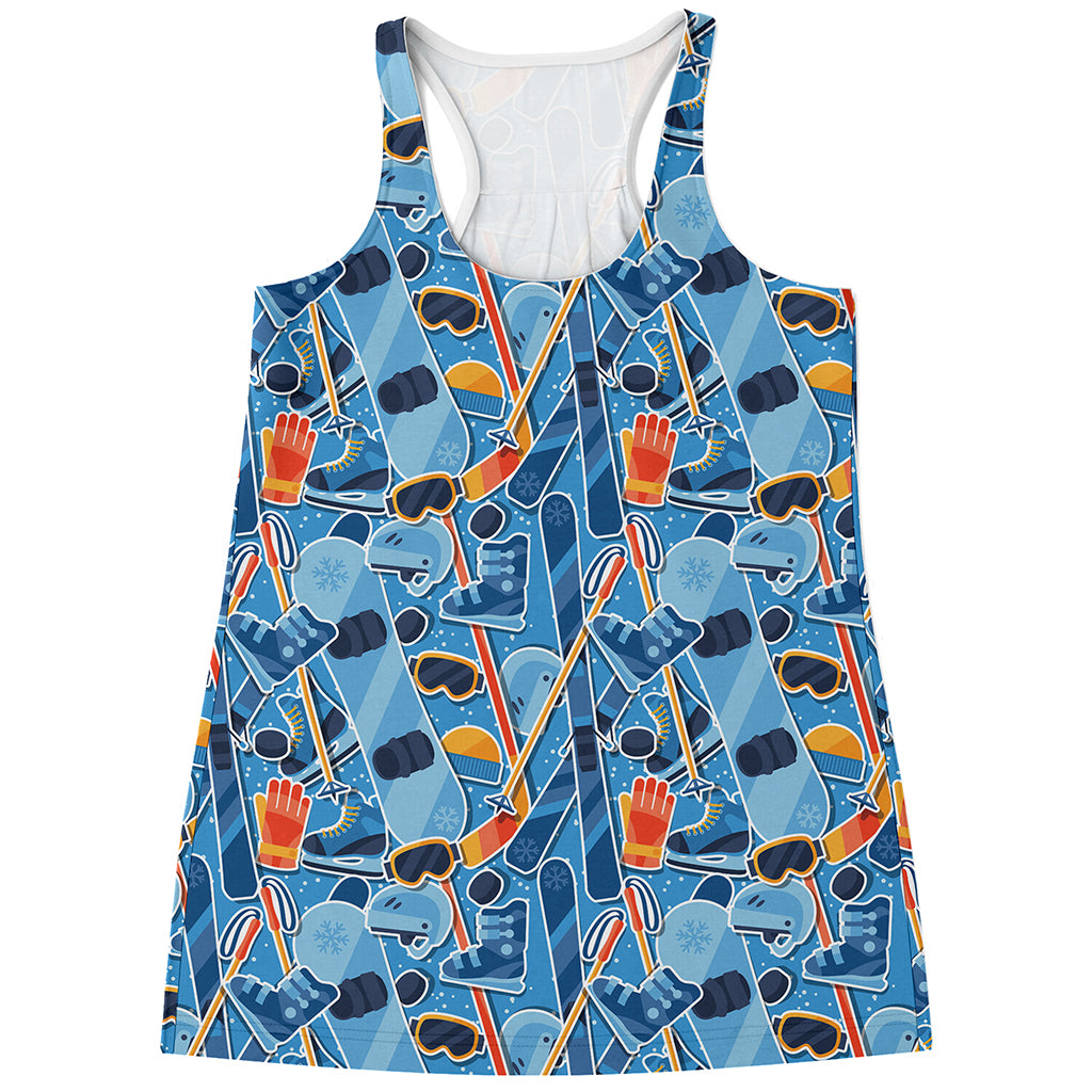 Skiing Equipment Pattern Print Women's Racerback Tank Top