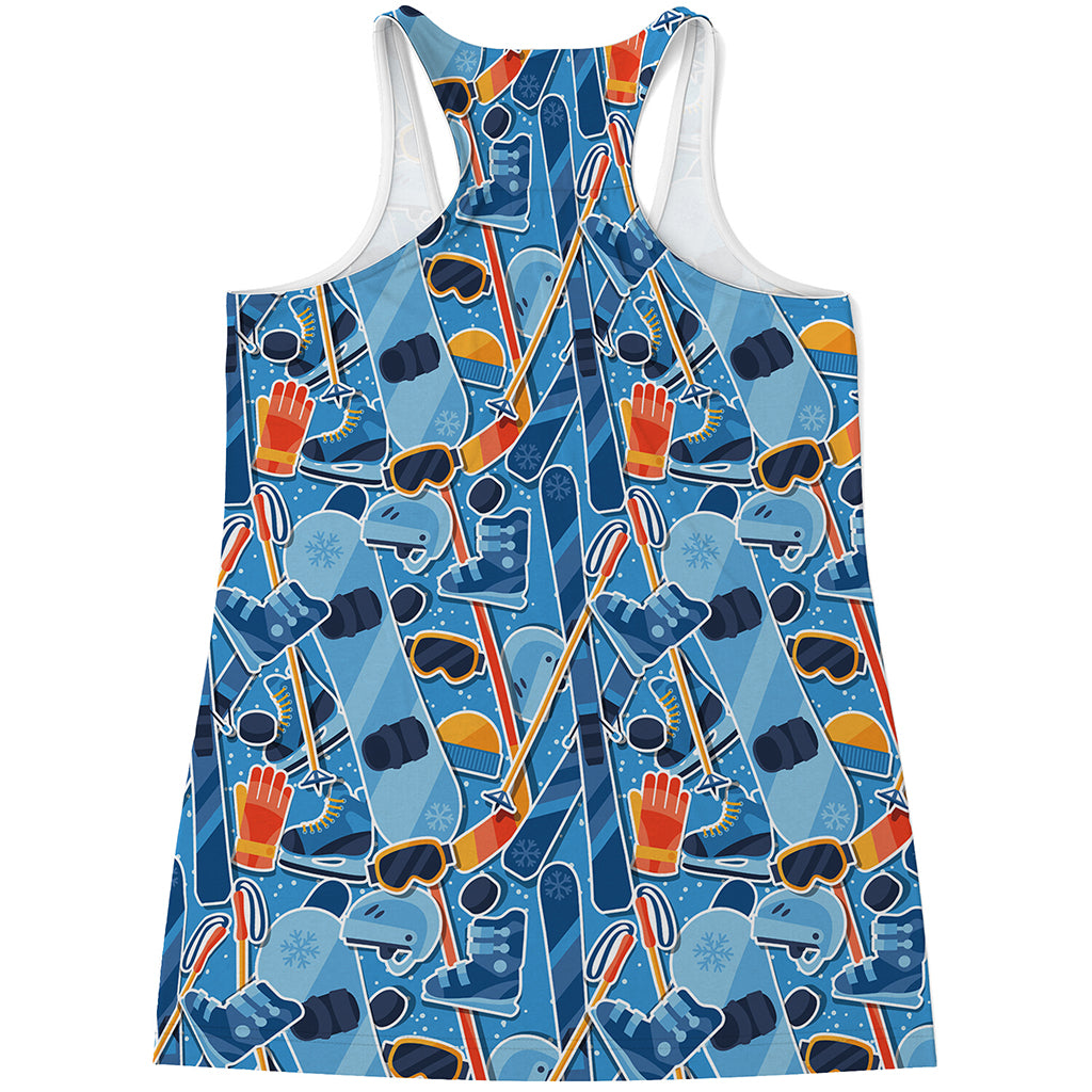 Skiing Equipment Pattern Print Women's Racerback Tank Top