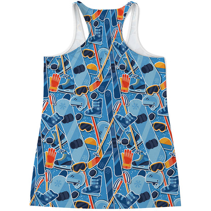 Skiing Equipment Pattern Print Women's Racerback Tank Top