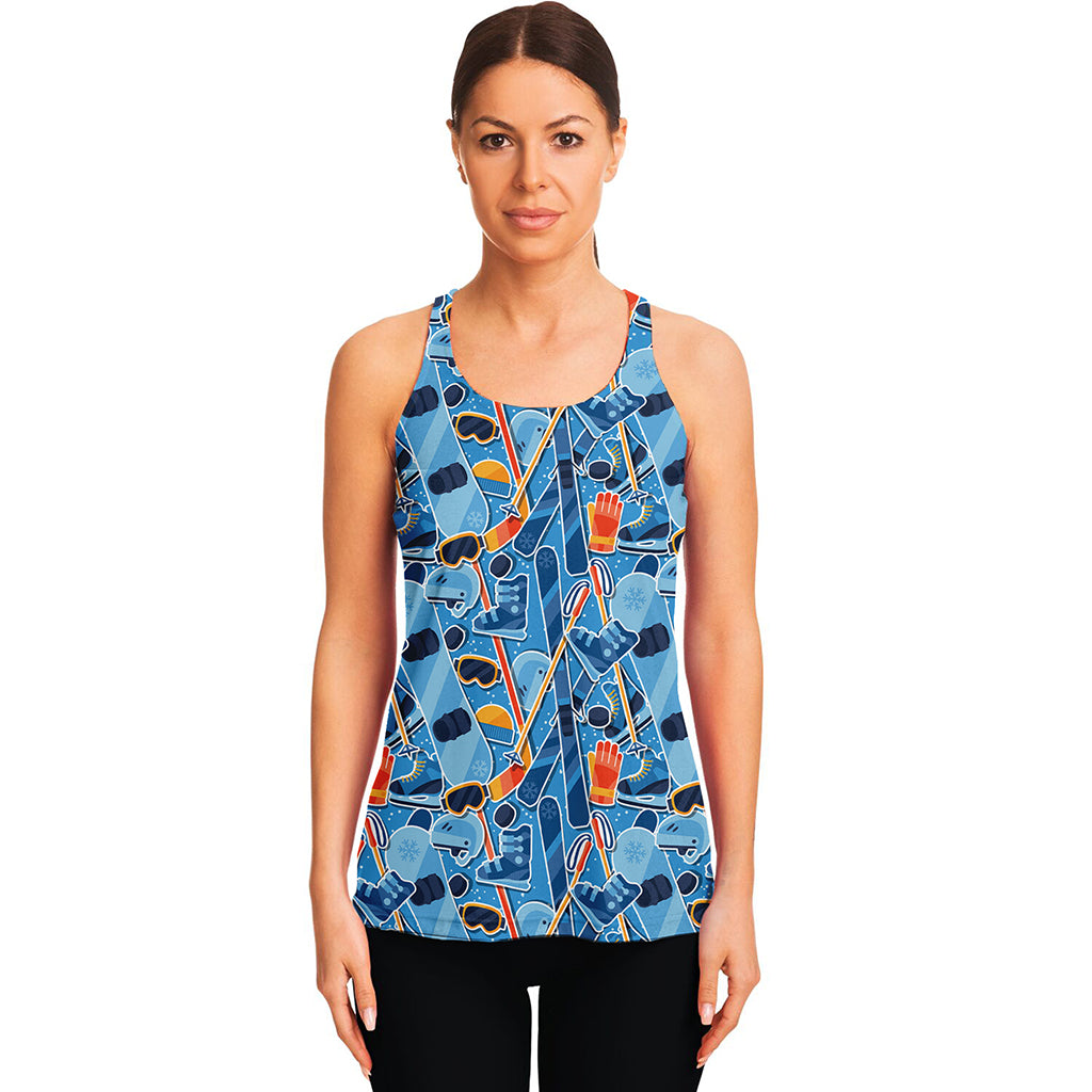 Skiing Equipment Pattern Print Women's Racerback Tank Top