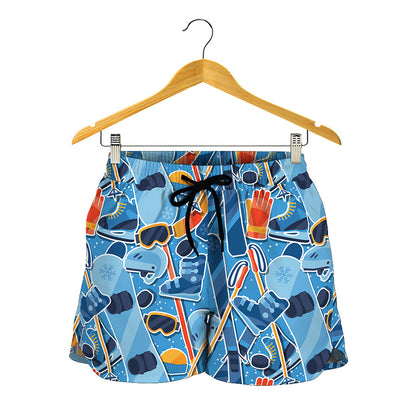 Skiing Equipment Pattern Print Women's Shorts