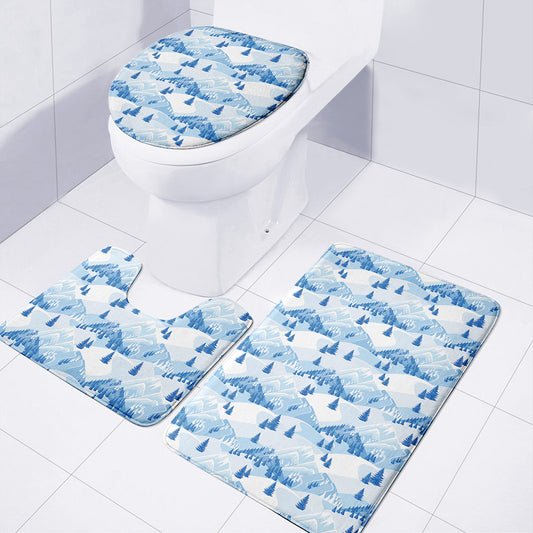 Skiing Mountain Print 3 Piece Bath Mat Set