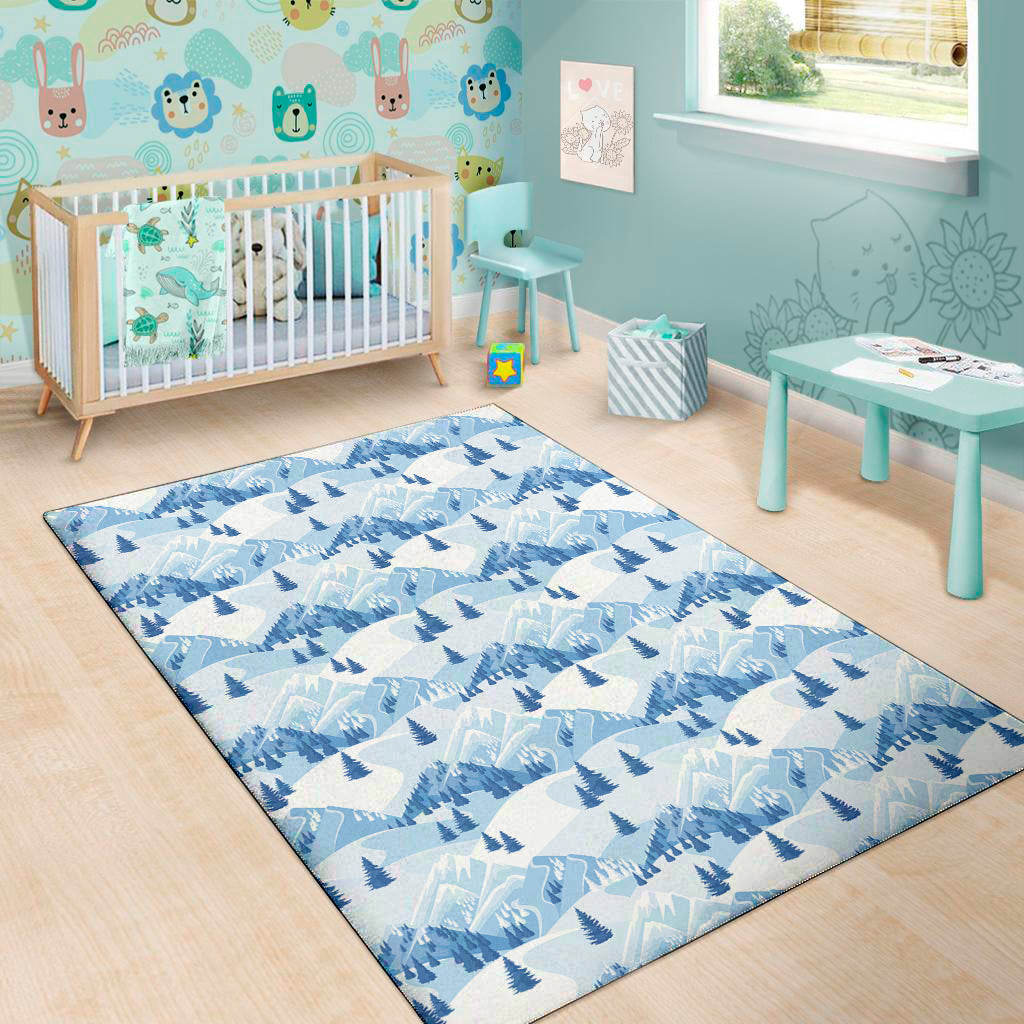 Skiing Mountain Print Area Rug