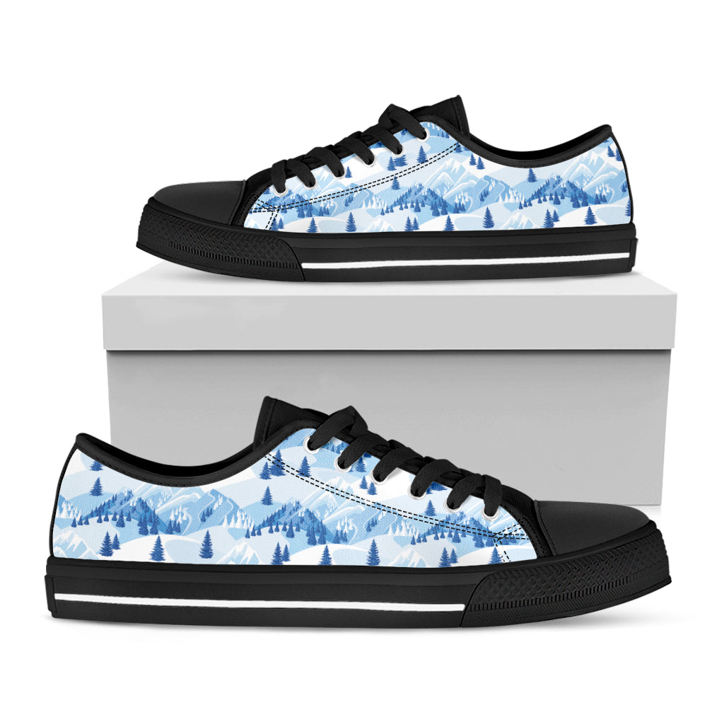 Skiing Mountain Print Black Low Top Shoes