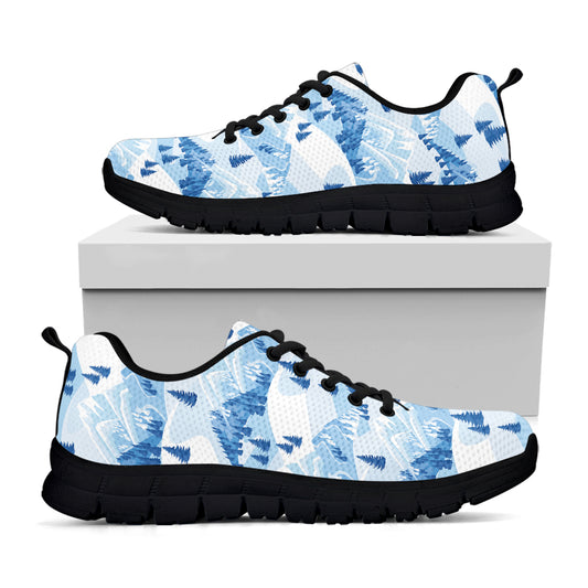 Skiing Mountain Print Black Sneakers