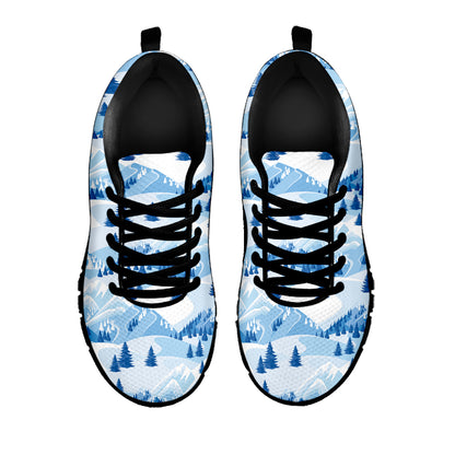 Skiing Mountain Print Black Sneakers
