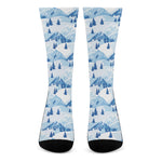 Skiing Mountain Print Crew Socks