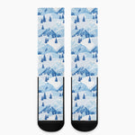Skiing Mountain Print Crew Socks