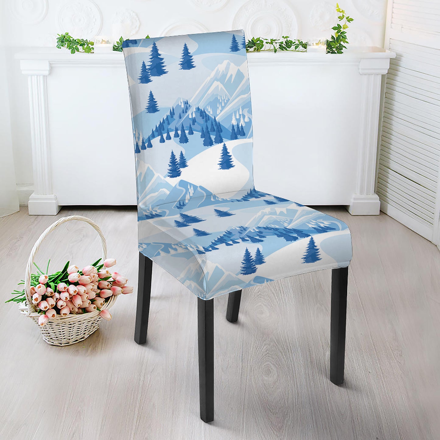 Skiing Mountain Print Dining Chair Slipcover
