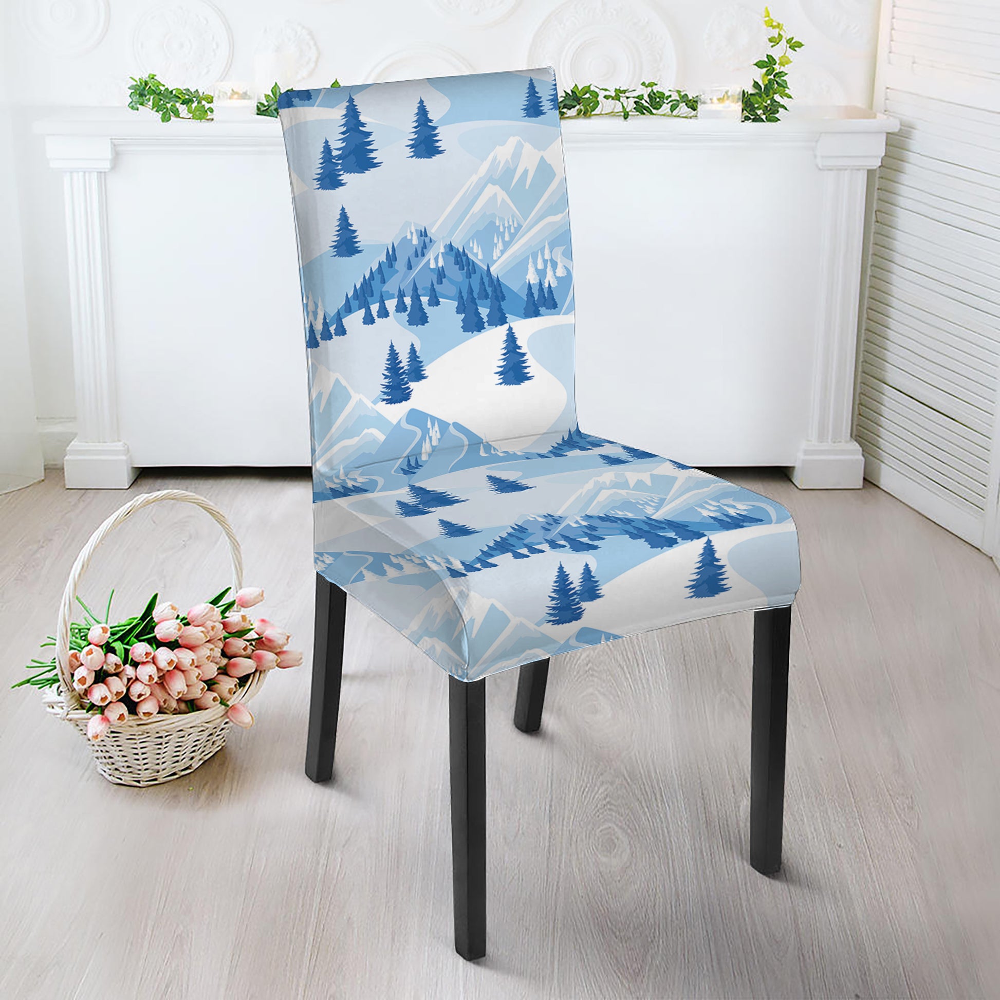 Skiing Mountain Print Dining Chair Slipcover