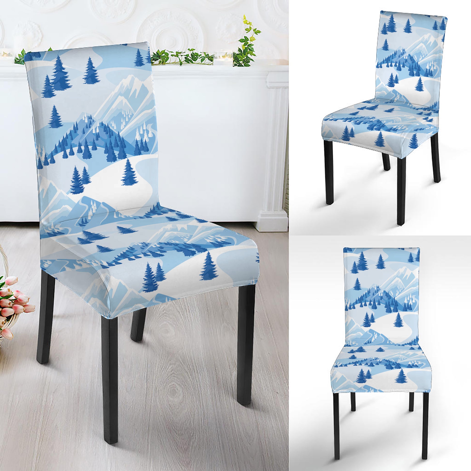 Skiing Mountain Print Dining Chair Slipcover