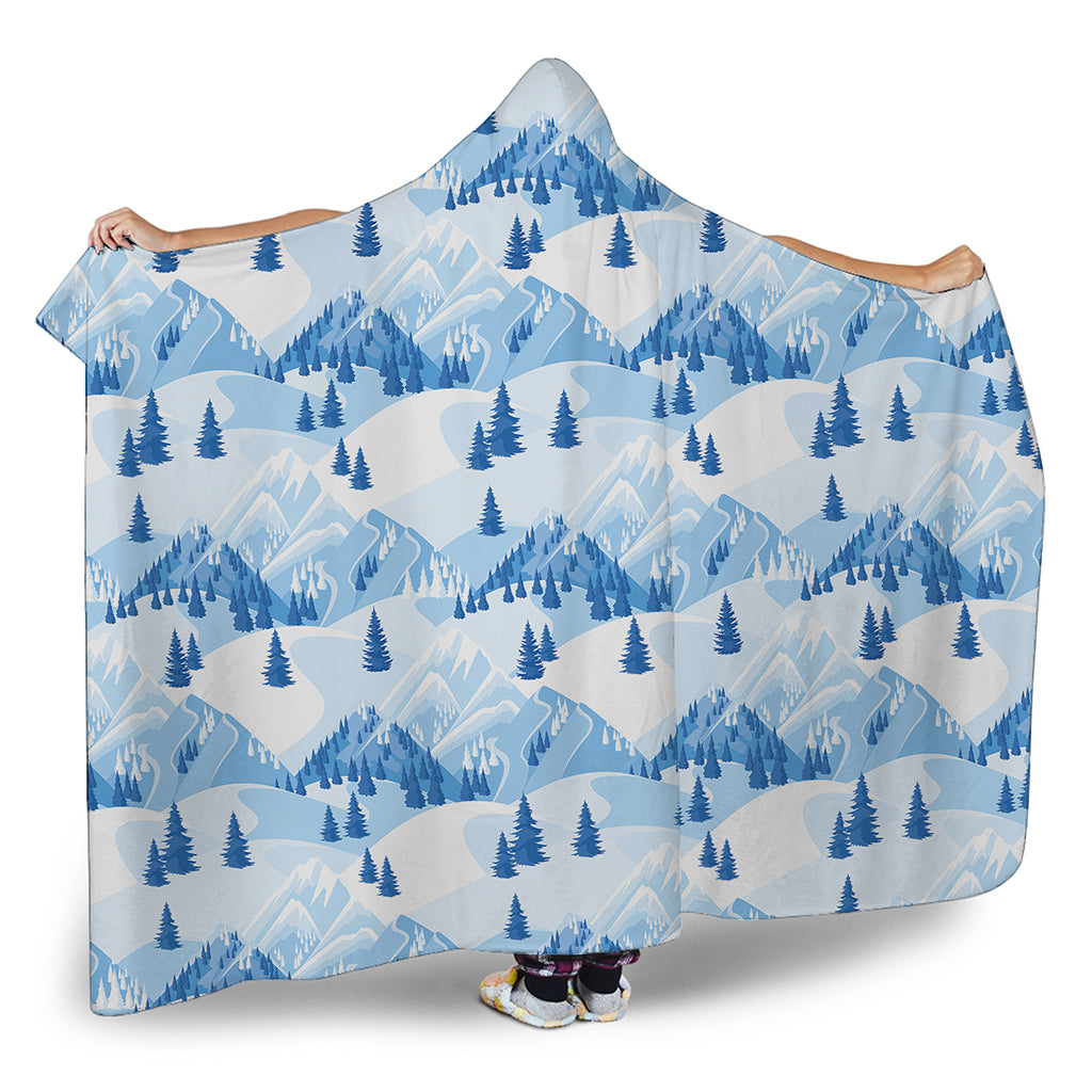 Skiing Mountain Print Hooded Blanket