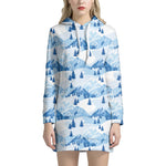 Skiing Mountain Print Hoodie Dress