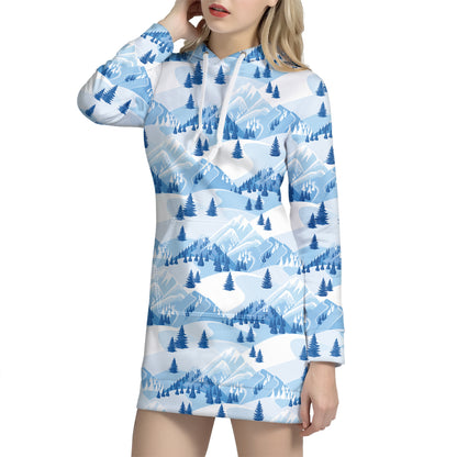 Skiing Mountain Print Hoodie Dress