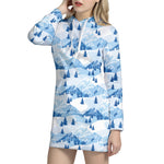 Skiing Mountain Print Hoodie Dress