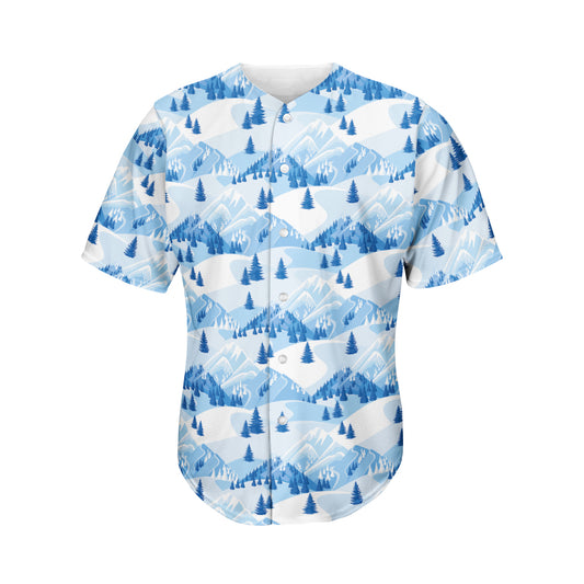 Skiing Mountain Print Men's Baseball Jersey