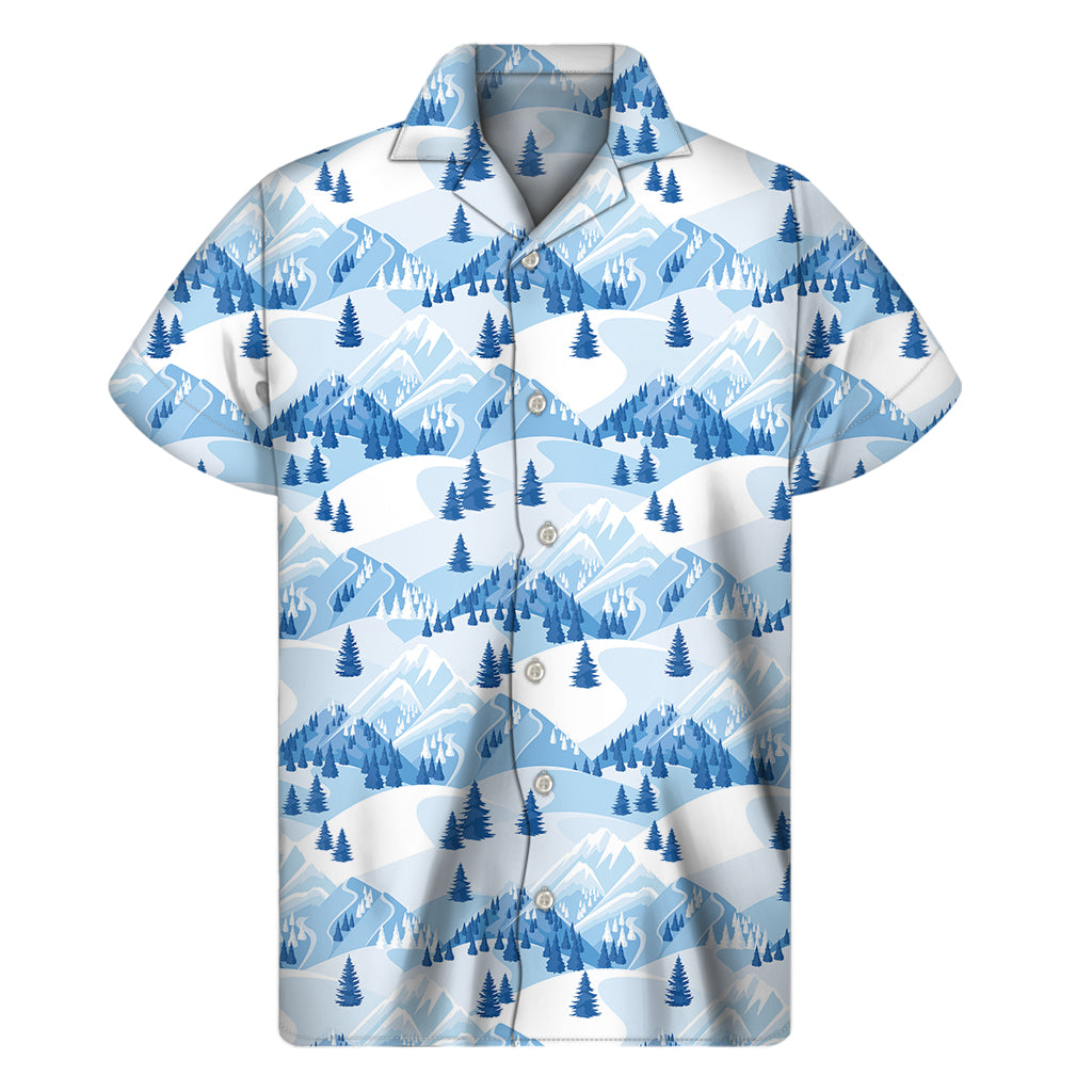 Skiing Mountain Print Men's Short Sleeve Shirt