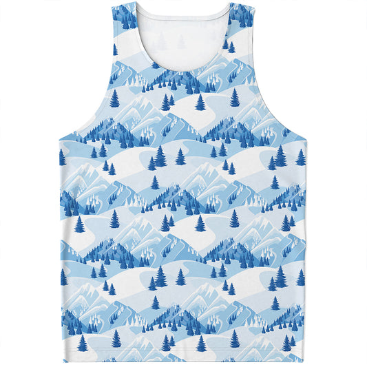 Skiing Mountain Print Men's Tank Top