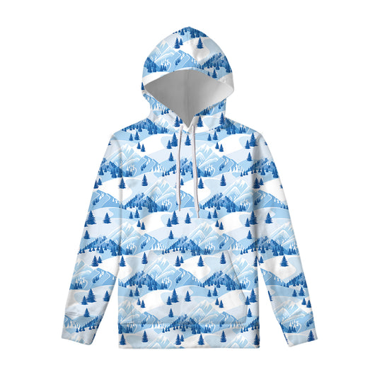 Skiing Mountain Print Pullover Hoodie