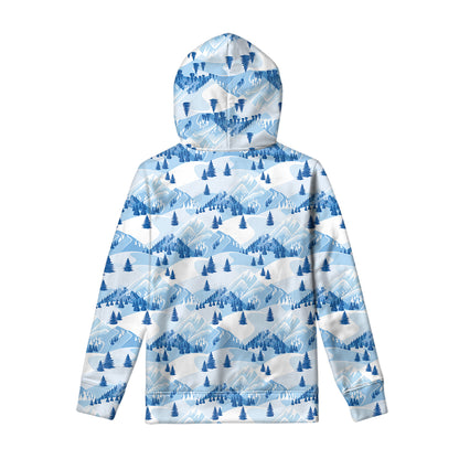 Skiing Mountain Print Pullover Hoodie