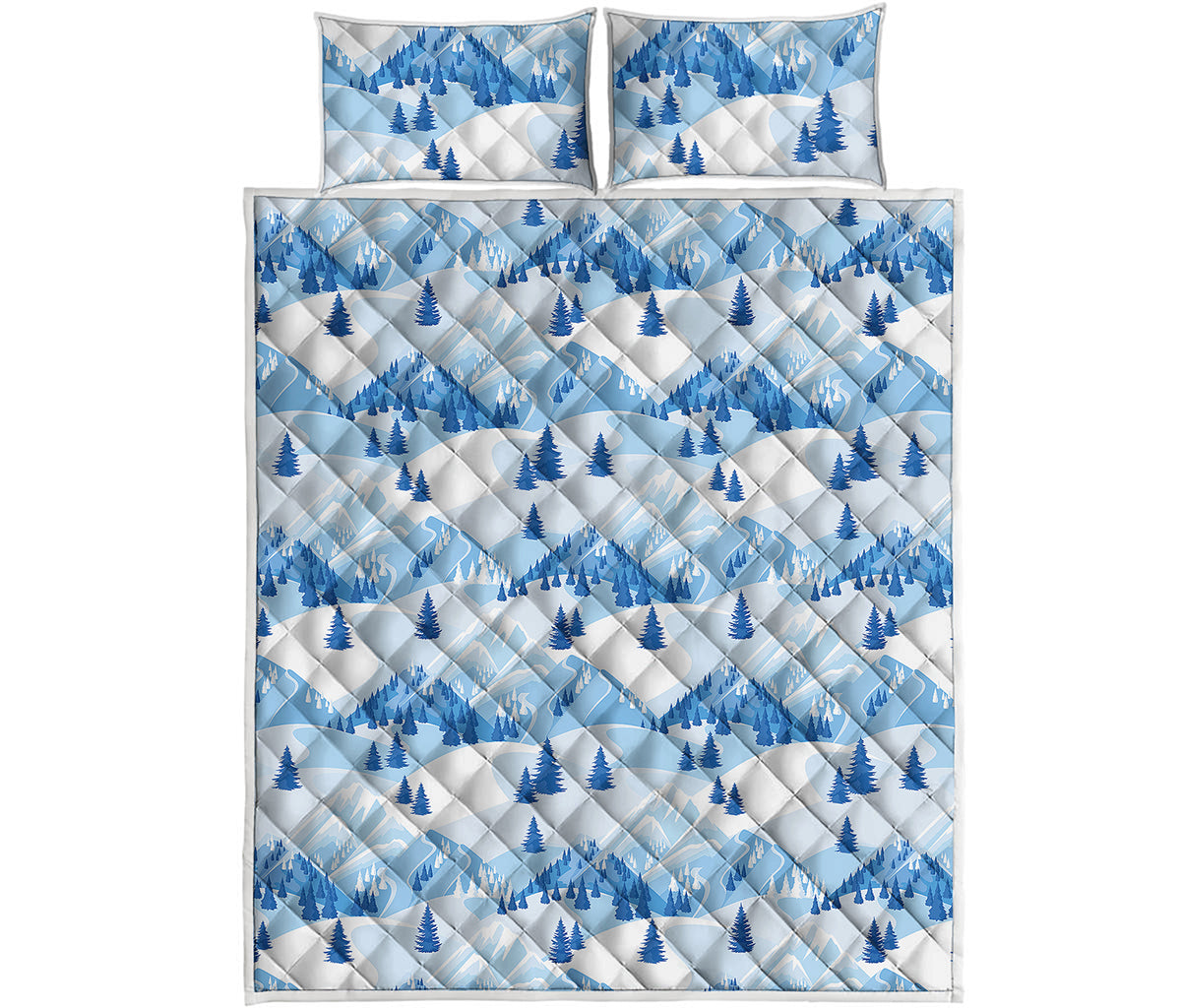 Skiing Mountain Print Quilt Bed Set