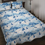 Skiing Mountain Print Quilt Bed Set