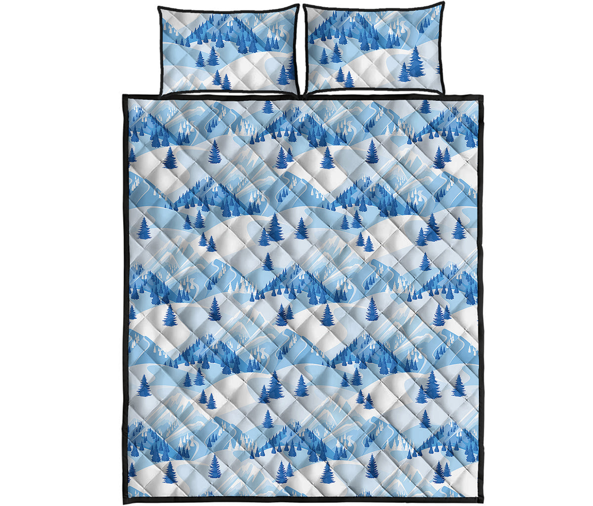 Skiing Mountain Print Quilt Bed Set