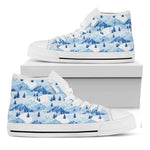 Skiing Mountain Print White High Top Shoes