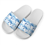Skiing Mountain Print White Slide Sandals