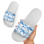 Skiing Mountain Print White Slide Sandals