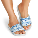 Skiing Mountain Print White Slide Sandals