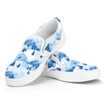 Skiing Mountain Print White Slip On Shoes