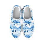 Skiing Mountain Print White Slip On Shoes