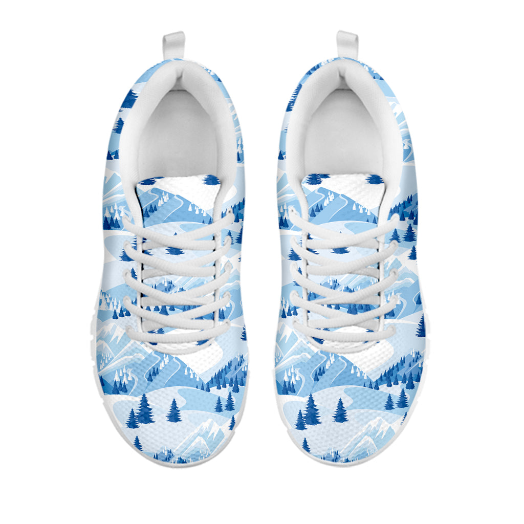Skiing Mountain Print White Sneakers