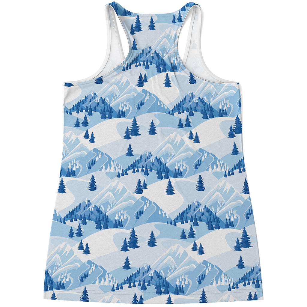 Skiing Mountain Print Women's Racerback Tank Top