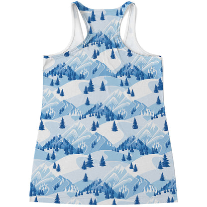 Skiing Mountain Print Women's Racerback Tank Top
