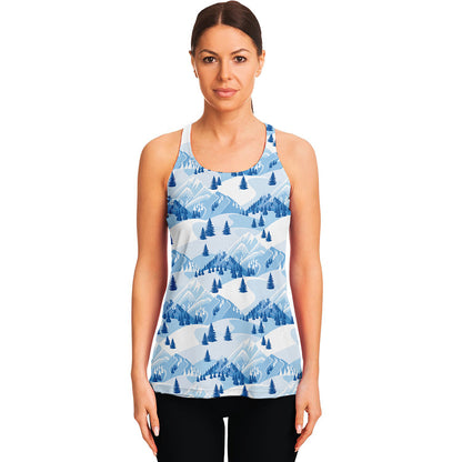 Skiing Mountain Print Women's Racerback Tank Top