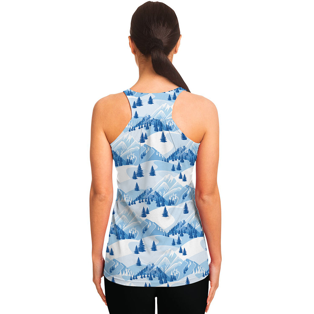 Skiing Mountain Print Women's Racerback Tank Top