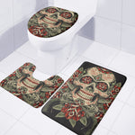 Skull And Roses Tattoo Print 3 Piece Bath Mat Set