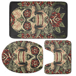 Skull And Roses Tattoo Print 3 Piece Bath Mat Set