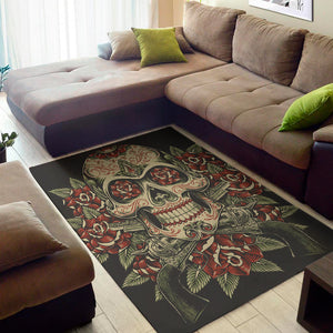 Skull And Roses Tattoo Print Area Rug