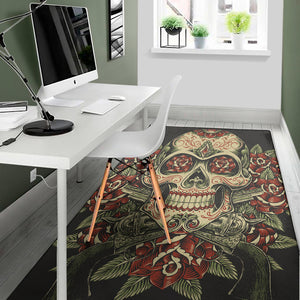 Skull And Roses Tattoo Print Area Rug