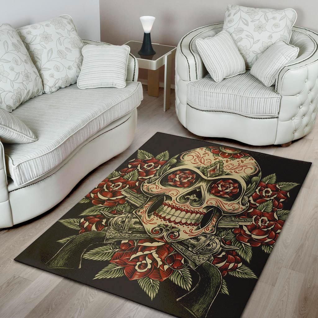 Skull And Roses Tattoo Print Area Rug