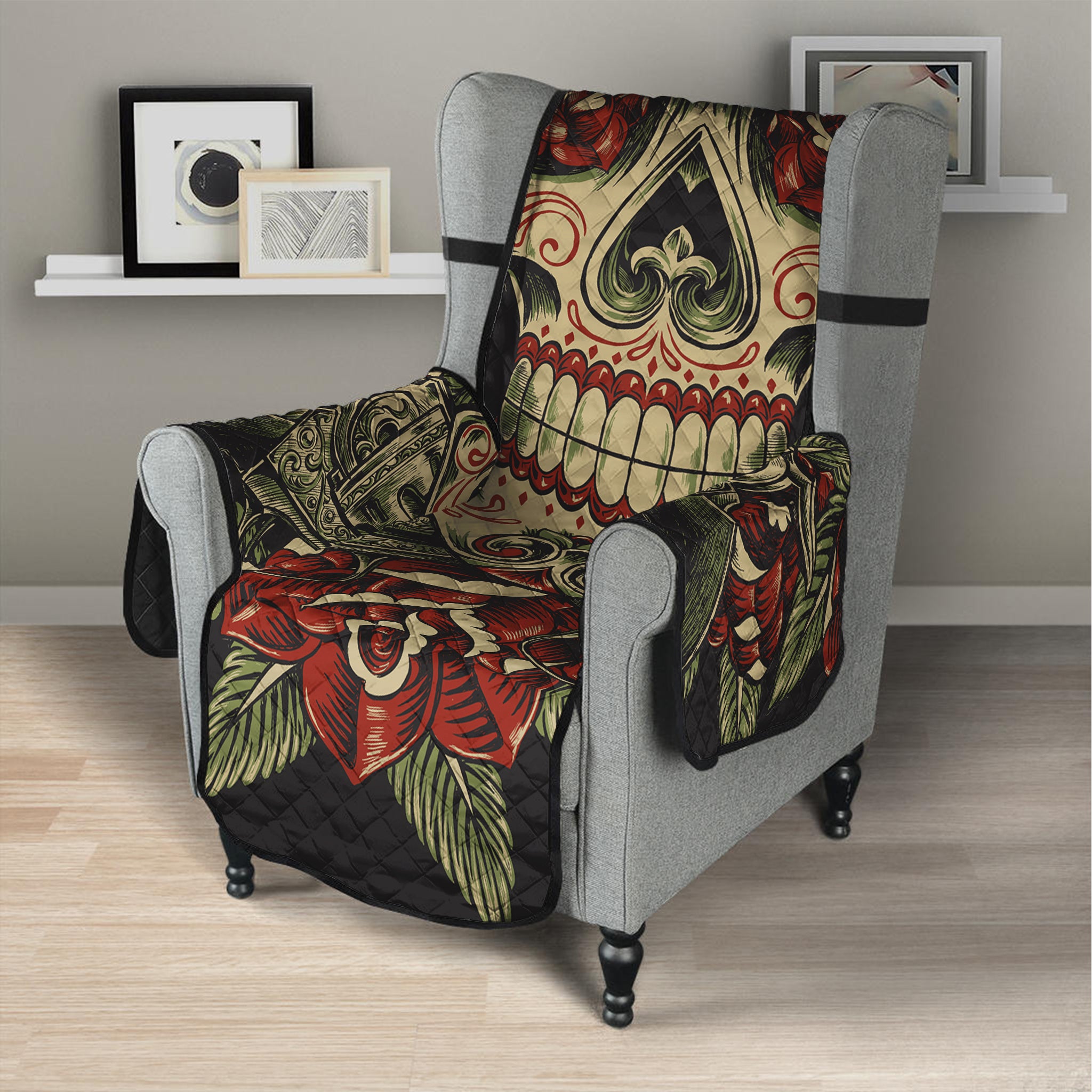 Skull And Roses Tattoo Print Armchair Protector